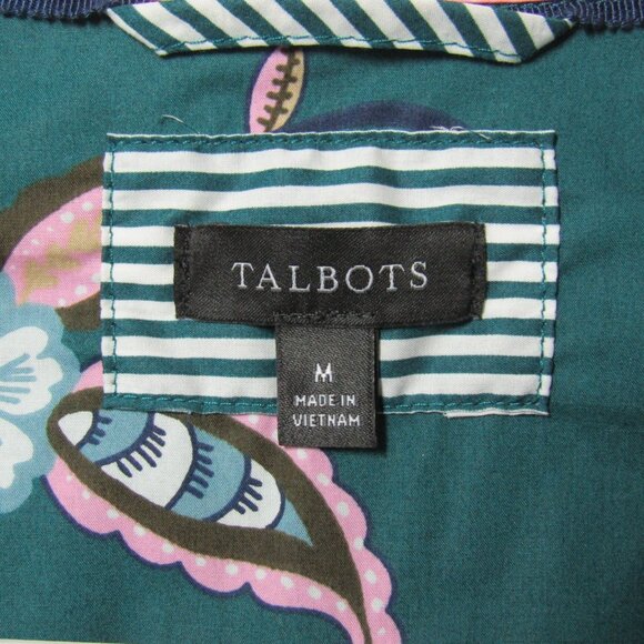 Talbots Teal Green Floral Button Front Top Womens Size M Cotton Long Sleeve - Picture 6 of 8